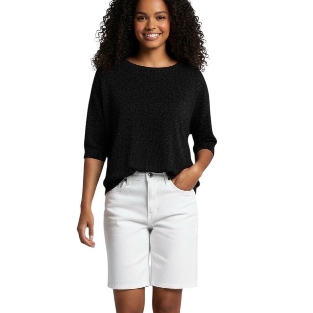 Serra Womens Black Shimmer Short‎ Sleeve Knit Sweater Crew Neck XL 16-18